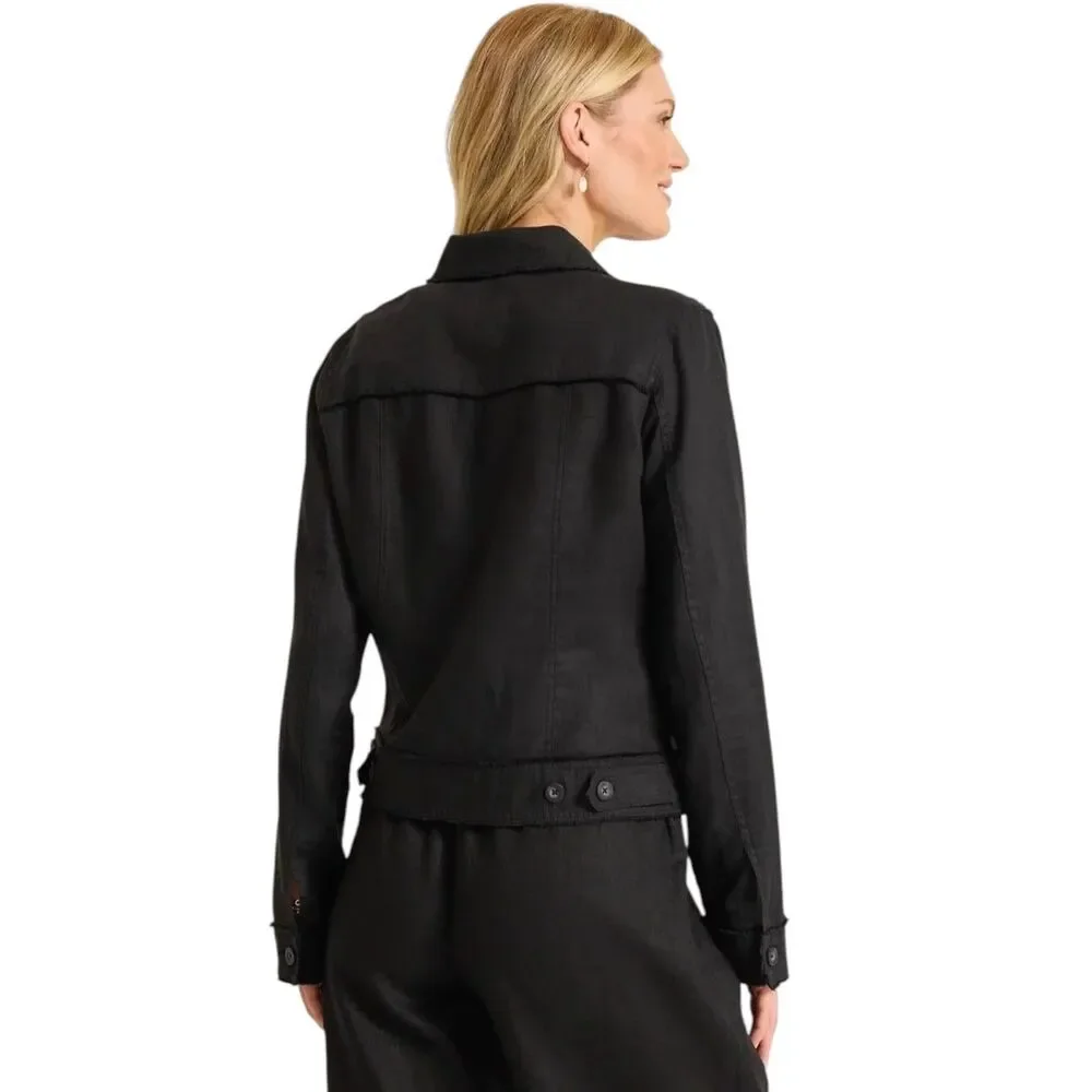 Tommy Bahama Two Palms Black Linen Jacket Raw Edge Size XL